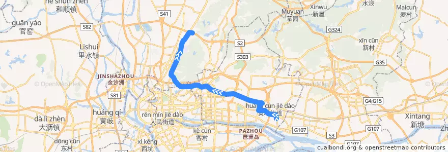 Mapa del recorrido B18快线(汇彩路北总站-永泰路口) de la línea  en 広州市.