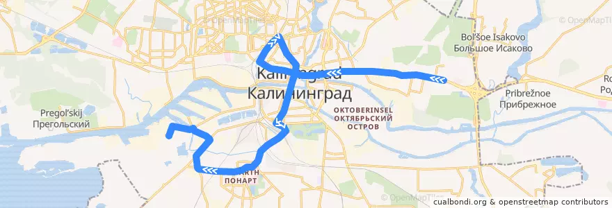 Mapa del recorrido Автобус 49: Автоцентр Тойота — Завод Янтарь de la línea  en городской округ Калининград.