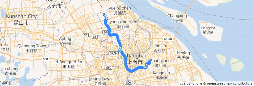Mapa del recorrido Metro 7号线: 美兰湖 → 花木路 de la línea  en 上海市.