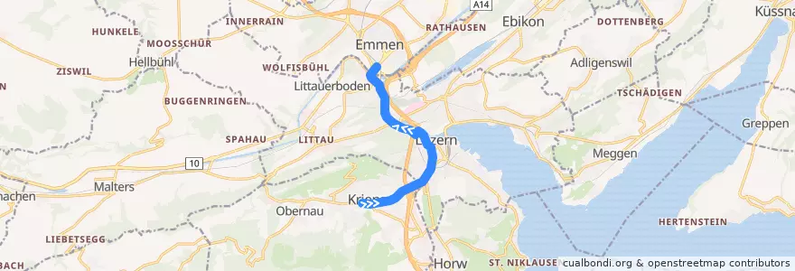 Mapa del recorrido Bus 5: Kriens, Busschleife => Emmenbrücke, Bahnhof Süd de la línea  en Luzern.