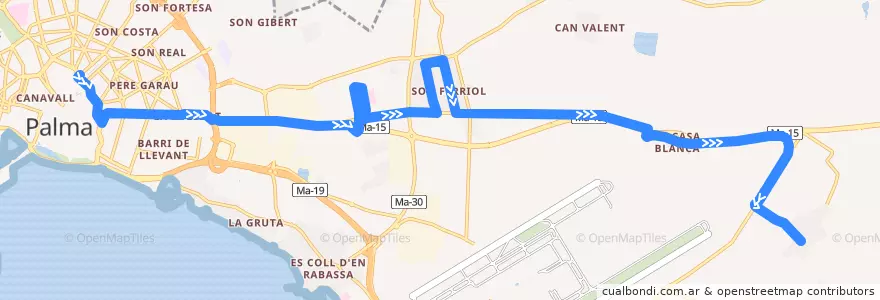 Mapa del recorrido Bus 14: Estació de Sóller → Sant Jordi de la línea  en ميورقة.