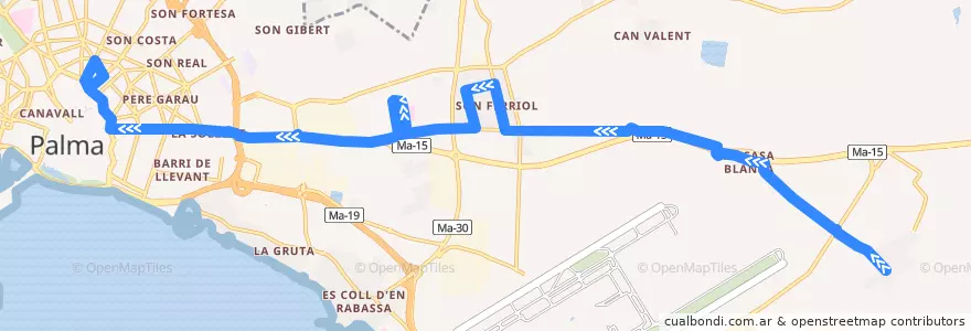 Mapa del recorrido Bus 14: Sant Jordi → Estació de Sóller (laborables) de la línea  en Пальма.
