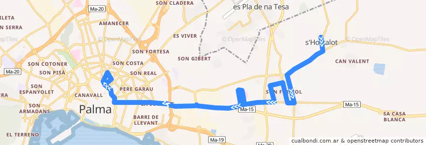 Mapa del recorrido Bus 14: S'Hostalot → Estació de Sóller (laborables) de la línea  en پالما.