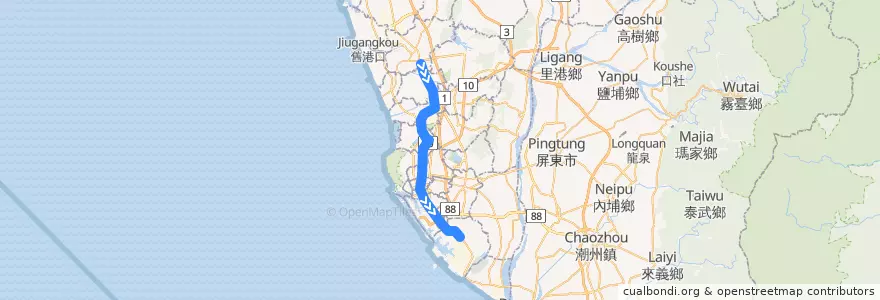 Mapa del recorrido 高雄捷運紅線 南岡山 - 小港 de la línea  en Kaohsiung.