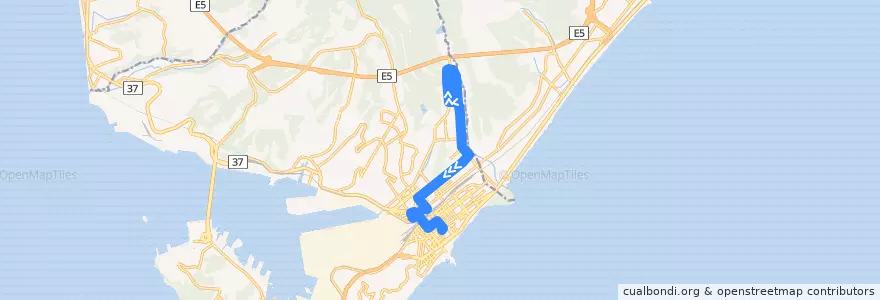 Mapa del recorrido ろう学校線 de la línea  en 室蘭市.