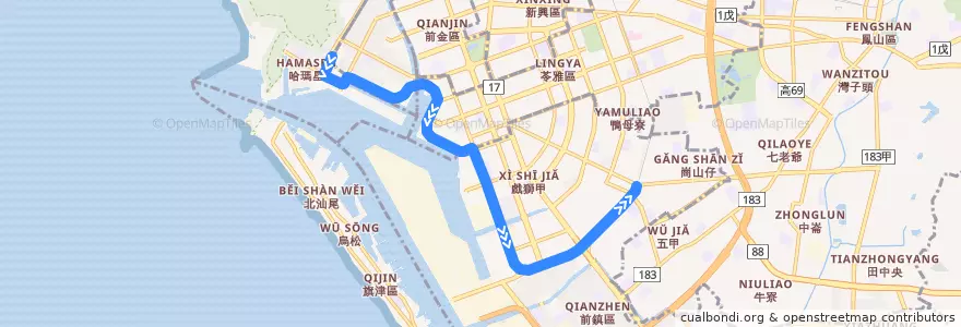Mapa del recorrido 高雄環狀輕軌 (逆行) de la línea  en 高雄市.