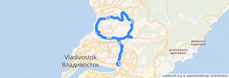 Mapa del recorrido Автобус 96: Луговая - Тухачевского - Луговая de la línea  en 海参崴城区.