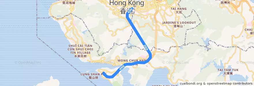 Mapa del recorrido 南港島綫 South Island Line (金鐘 Admiralty → 海怡半島 South Horizons) de la línea  en Isla de Hong Kong.