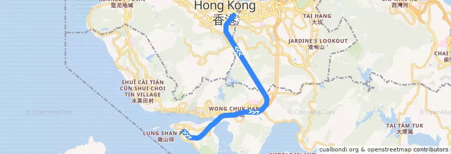 Mapa del recorrido 南港島綫 South Island Line (海怡半島 South Horizons → 金鐘 Admiralty) de la línea  en 香港島.