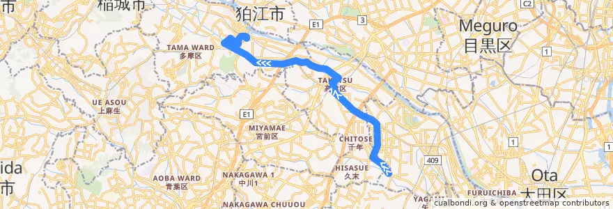 Mapa del recorrido 久地線　井田営業所前 => 溝口駅前 => 登戸駅 de la línea  en 川崎市.