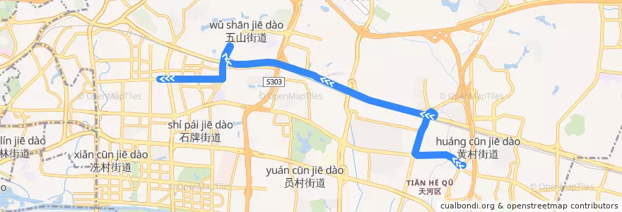 Mapa del recorrido B23路[东圃(黄村西路)总站-天河北路] de la línea  en Tianhe District.