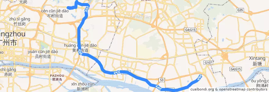 Mapa del recorrido B26路(南岗总站-凌塘村总站) de la línea  en Guangzhou City.