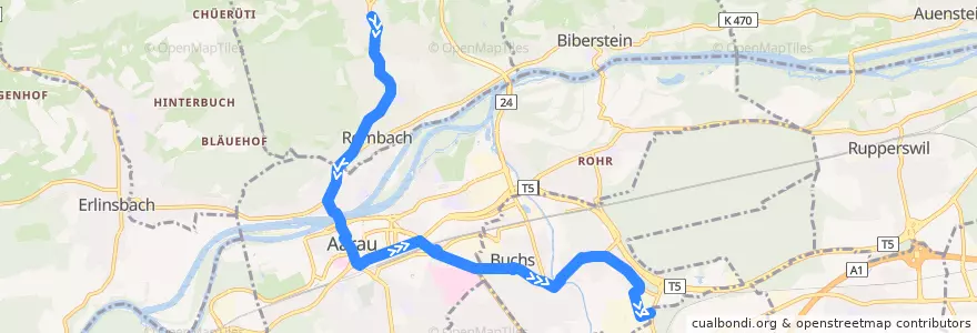 Mapa del recorrido Bus 1: Küttigen => Buchs AG de la línea  en Bezirk Aarau.