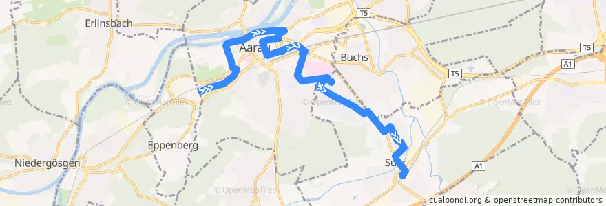 Mapa del recorrido Bus 6: Aarau, Wöschnauring => Suhr (Spätbetrieb) de la línea  en Bezirk Aarau.