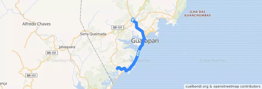 Mapa del recorrido 029 BR-101 x Condados via Rodovia Jones dos Santos Neves de la línea  en Guarapari.