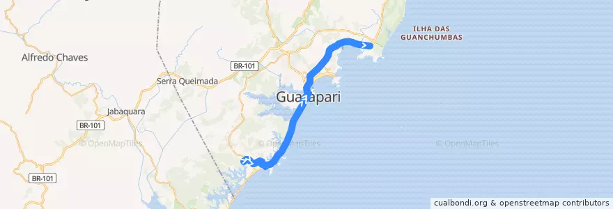 Mapa del recorrido 058 Meaípe x Trevo de Setiba de la línea  en Guarapari.