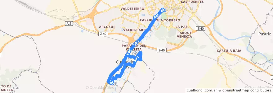 Mapa del recorrido Bus 410: Zaragoza - Cuarte de Huerva de la línea  en Zaragoza.