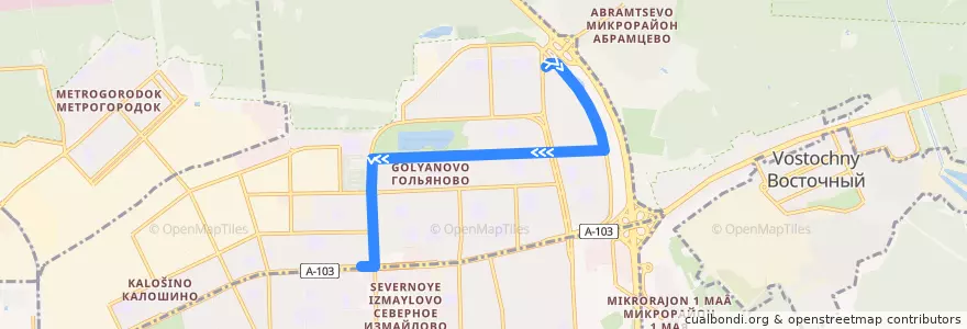 Mapa del recorrido Автобус 627к: Камчатская улица => Метро «Щёлковская» de la línea  en Восточный административный округ.