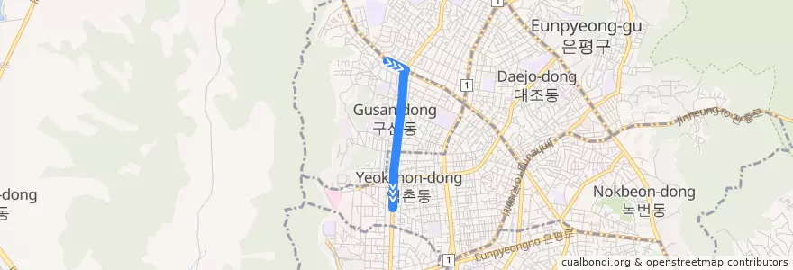 Mapa del recorrido 7022 de la línea  en 은평구.