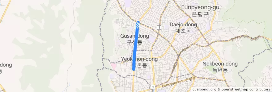 Mapa del recorrido 8774 de la línea  en 은평구.