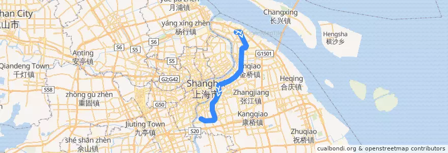 Mapa del recorrido Metro 6号线: 港城路 → 东方体育中心 de la línea  en 浦東新区.