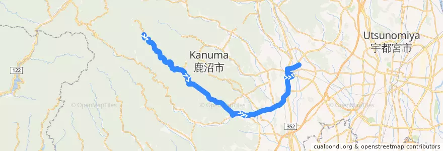 Mapa del recorrido 鹿沼市リーバス入粟野上五月線 上五月⇒鹿沼駅 de la línea  en Kanuma.