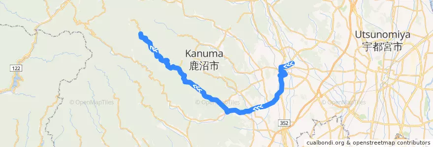 Mapa del recorrido 鹿沼市リーバス入粟野上五月線 鹿沼駅⇒上五月 de la línea  en 鹿沼市.