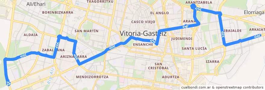 Mapa del recorrido L6 Arkaiate → Zabalgana de la línea  en Vitoria-Gasteiz.