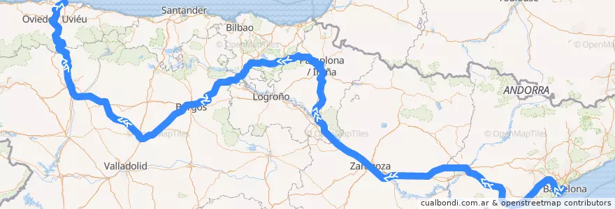 Mapa del recorrido Alvia 00664 de la línea  en Spagna.