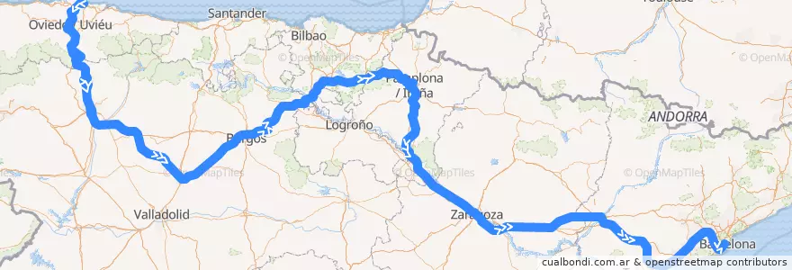 Mapa del recorrido Alvia 00661 de la línea  en Espagne.
