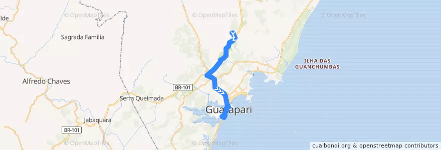 Mapa del recorrido 057 Iguapé x Centro via BR-101 de la línea  en Guarapari.