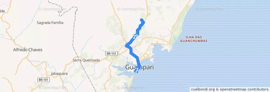 Mapa del recorrido 057 Centro x Iguapé via BR-101 de la línea  en Guarapari.