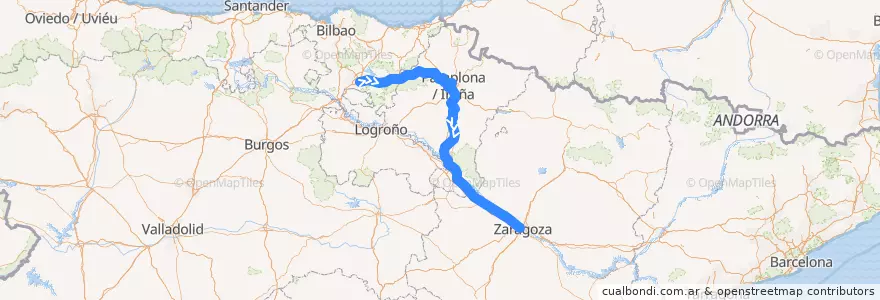 Mapa del recorrido Regional Exprés 37761 Vitoria-Gasteiz → Zaragoza-Delicias de la línea  en Espanha.