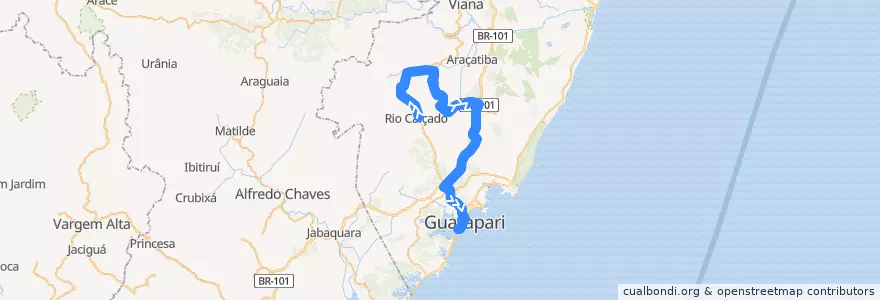 Mapa del recorrido 049 Rio Calçado x Praça Vitória via BR-101 de la línea  en Guarapari.