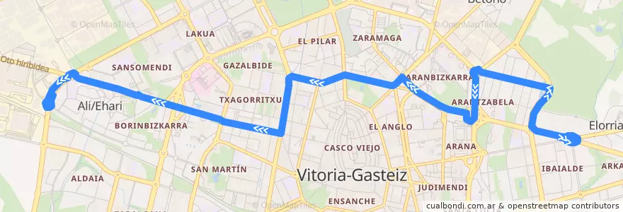 Mapa del recorrido L5 Salburua → Elejalde de la línea  en Vitoria-Gasteiz.