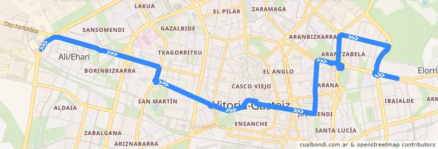 Mapa del recorrido L5 Elejalde → Salburua de la línea  en Vitoria-Gasteiz.