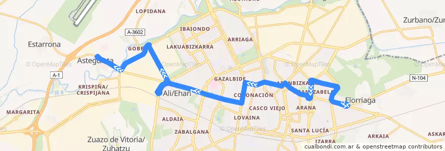 Mapa del recorrido L5a Salburua → Astegieta de la línea  en Vitoria-Gasteiz.