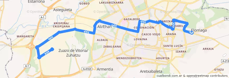 Mapa del recorrido L5c Salburua → Jundiz de la línea  en Vitoria-Gasteiz.