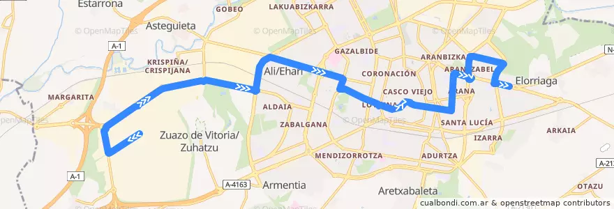 Mapa del recorrido L5c Jundiz → Salburua de la línea  en Vitoria-Gasteiz.