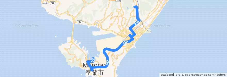 Mapa del recorrido フェリー工大線 de la línea  en 室蘭市.