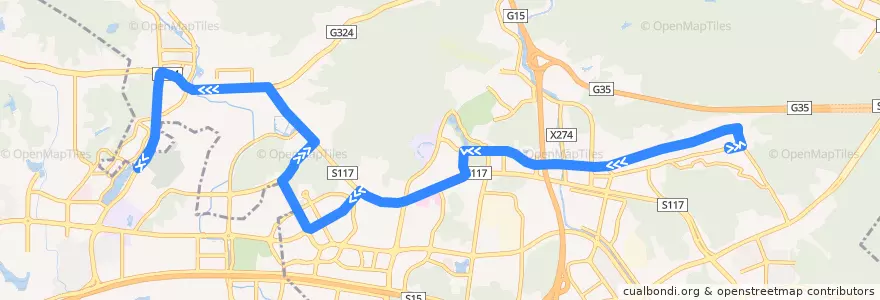 Mapa del recorrido 333路[萝岗香雪(梅花世界)总站-大观路北(大观湿地公园)总站] de la línea  en 黄埔区.