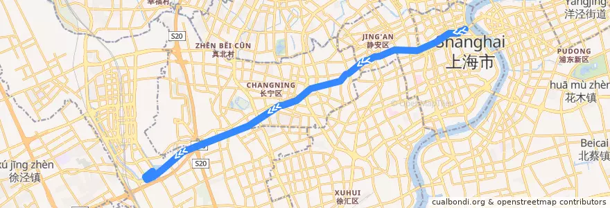 Mapa del recorrido Trolleybus 71: 延安东路外滩 => 申昆路枢纽站 de la línea  en 上海市.