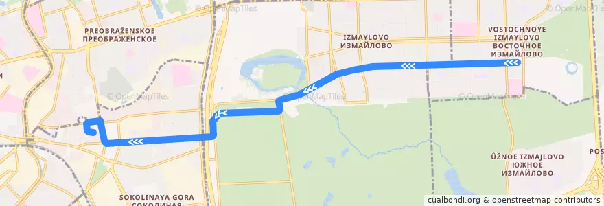Mapa del recorrido Трамвай 34к: 16-я Парковая улица => Метро «Семёновская» de la línea  en Восточный административный округ.