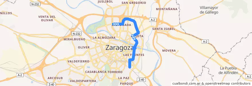 Mapa del recorrido Bus 44: Actur-Rey Fernando => Miraflores de la línea  en Zaragoza.