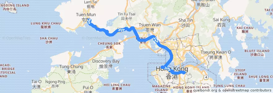 Mapa del recorrido 過海隧巴962S線 Cross-harbour Bus 962S (置樂花園 Chi Lok Fa Yuen​ → 銅鑼灣 Causeway Bay) de la línea  en 新界 New Territories.