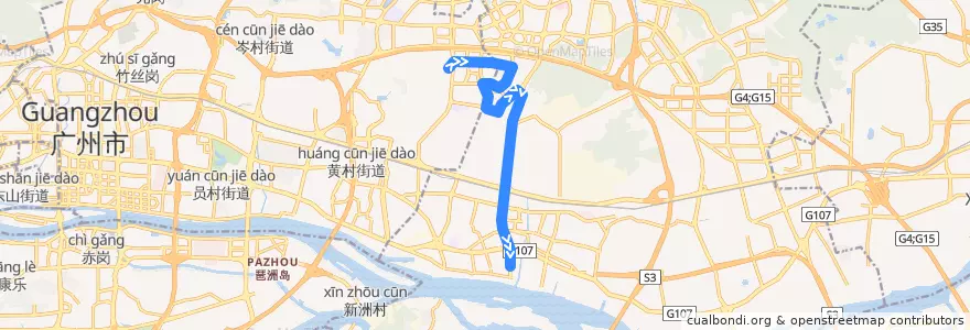 Mapa del recorrido 344路(玉树新村总站-丰乐南路总站) de la línea  en 黄埔区.