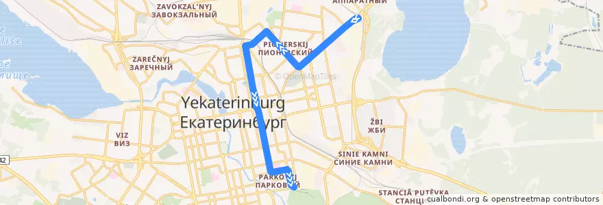 Mapa del recorrido Трамвай 20. Шарташ - ЦПКиО de la línea  en городской округ Екатеринбург.