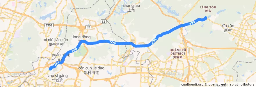 Mapa del recorrido 345A路[天河客运站总站-永顺大道(干部疗养院)总站] de la línea  en Гуанчжоу.