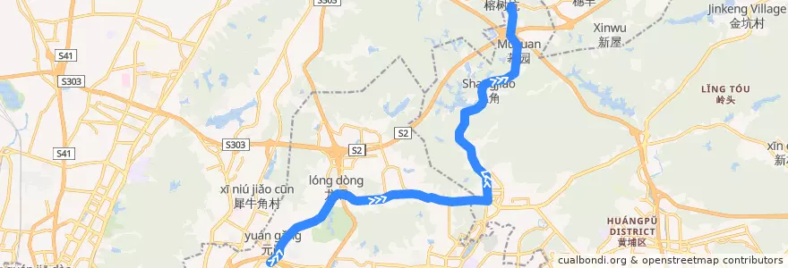 Mapa del recorrido 346路[长福路总站-穗丰村(广东技术师范学院天河学院)总站] de la línea  en Guangzhou City.