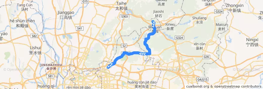 Mapa del recorrido 346路[穗丰村(广东技术师范学院天河学院)总站-长福路总站] de la línea  en 広州市.